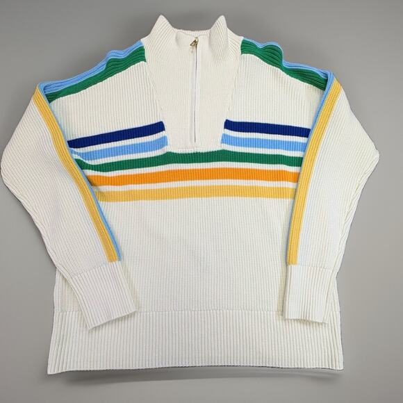 Lands' End Sweaters - Lands’ End Drifter Quarter Zip Sweater Women’s Medium Rainbow Stripe 100% Cotton